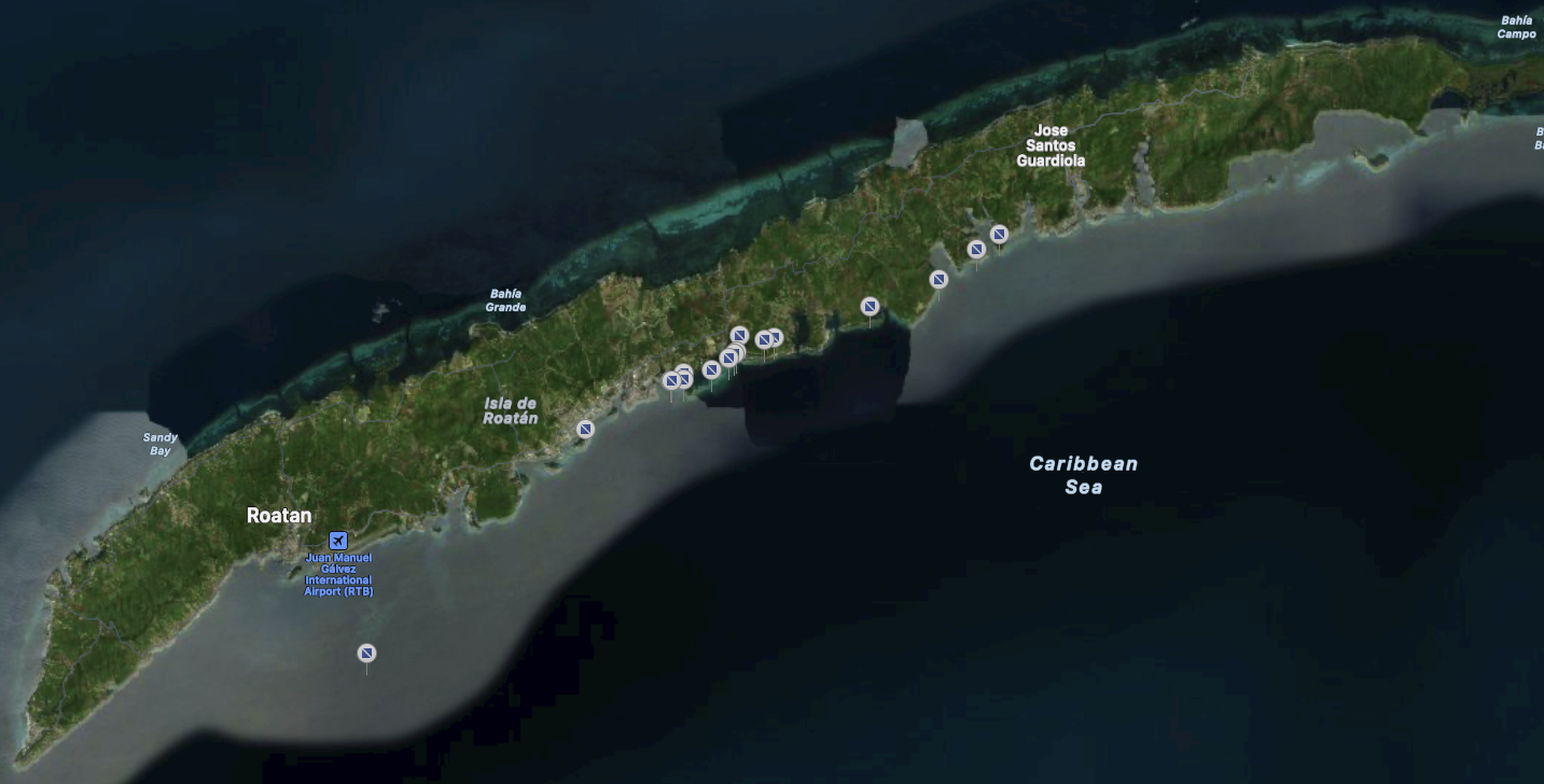 map of roatan dive sites